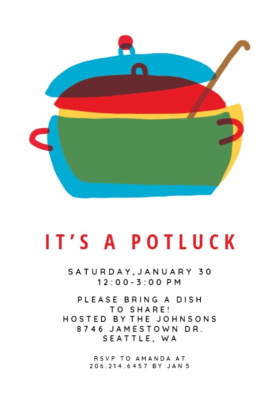 Colored pot Potluck Invitation (Free) Greetings Island